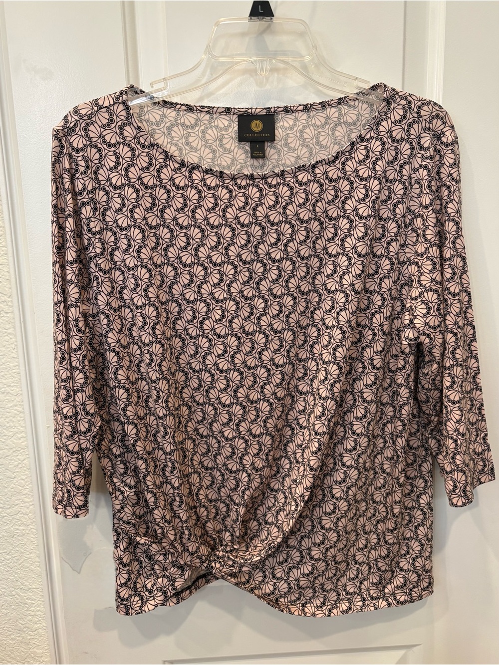 JM Collection Pink and Black Twist-Hem Long Sleeve Top